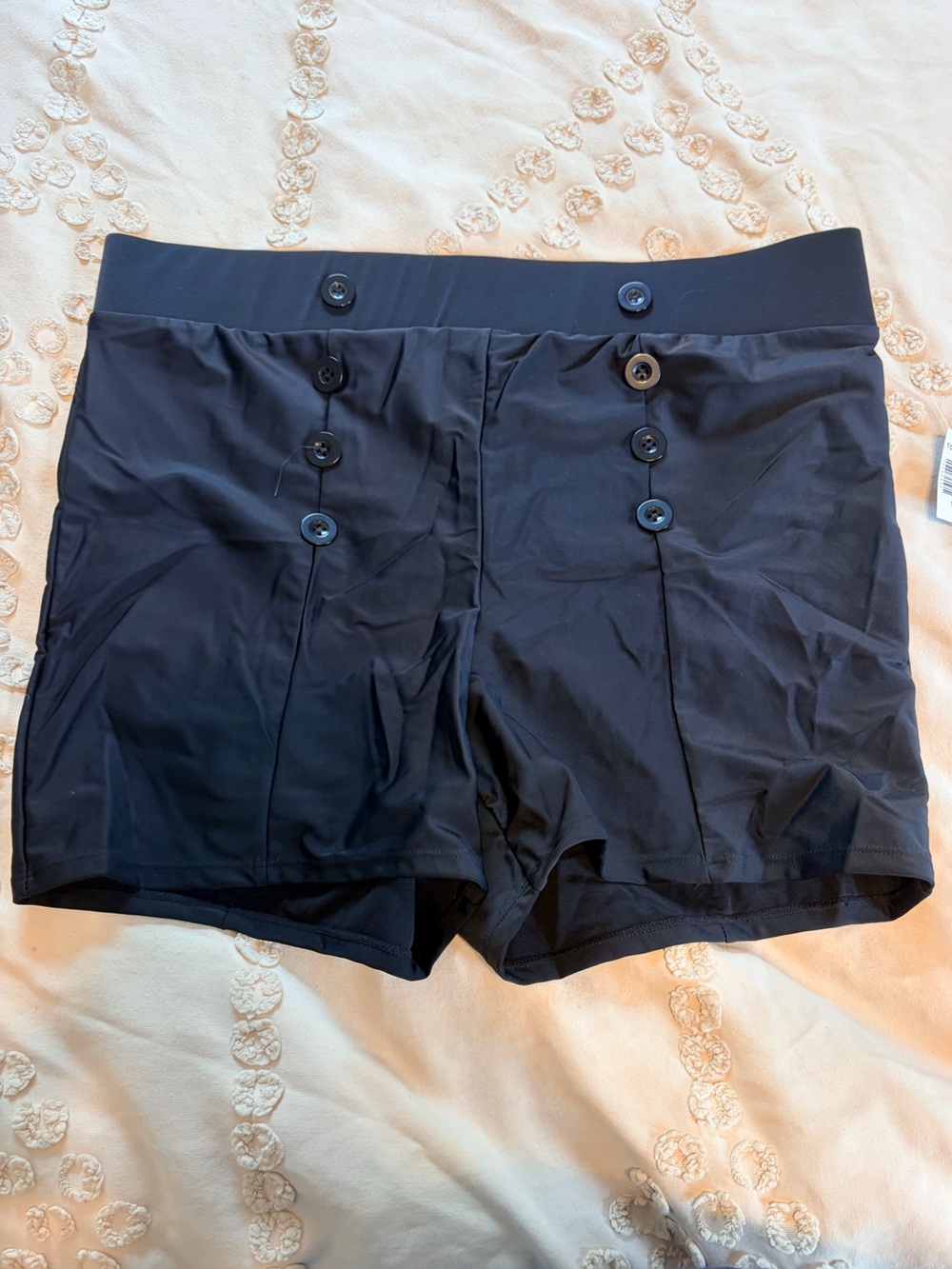 Retro Chic Black Button-Detail One-Piece Swim Shorts